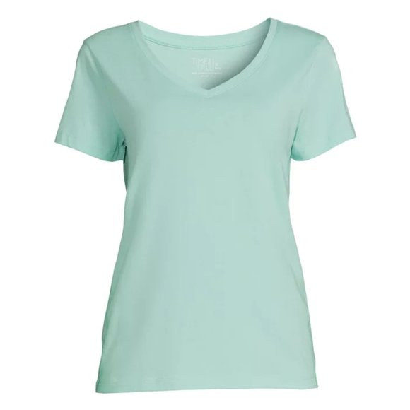 Time and Tru Women's Short Sleeve Core V-Neck Tee Classic Mint - Picture 5 of 5